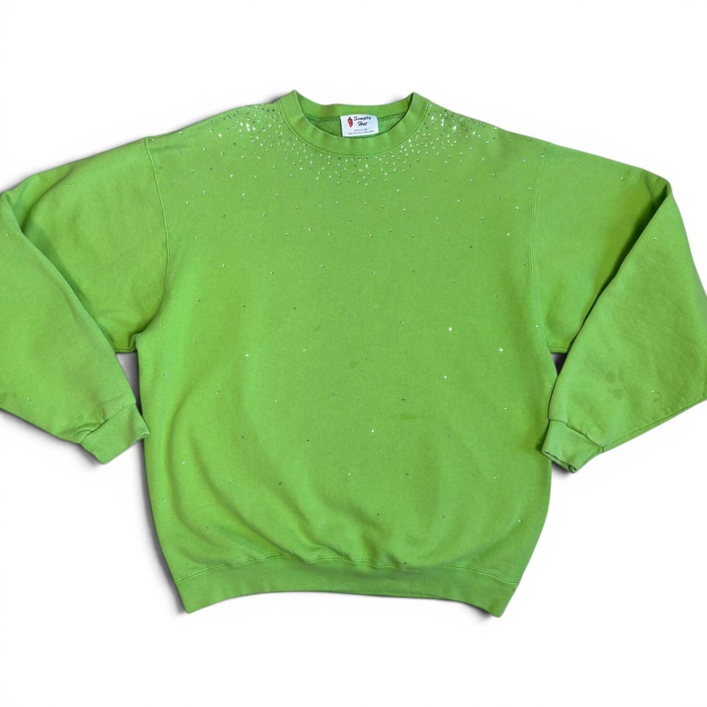 Lime Green Rhinestone Bedazzled Sweatshirt, Large Made in USA Simply Hot Grandma